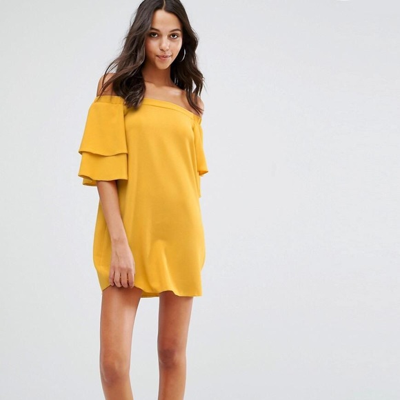 ASOS Dresses | Asos Boohoo Mustard Off Shoulder Dress 8m | Poshmark